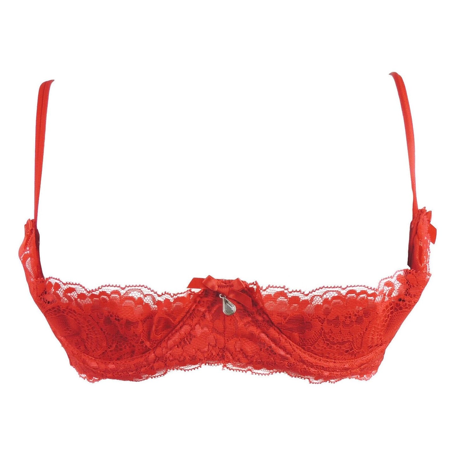 Shelf Open Half Cup Padded Underwired Lace Trimmed Bra Size UK32 Red