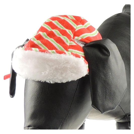 Cute Festive Red Green Candy Cane Funny Faux Fur Santa Claus Father XMAS Christmas Party Warm Fleece Cap Hat Boy Girl SMALL DOG BREED ONLY Puppy Kitten Cat Accessories Costume Clothes Fancy Dress