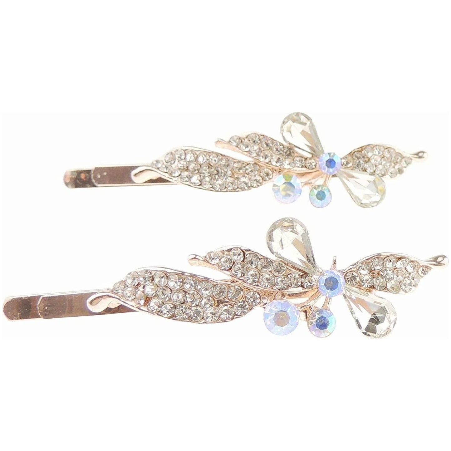 Set of 2 Ladies Sparkly Gold Tone Diamante Crystal Gold Tone Hair Grip Butterfly Waves Swirls