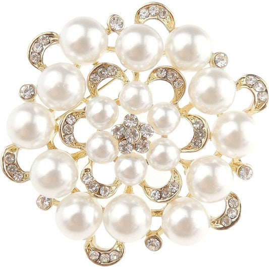 Womens Mens Vintage Look Crystal Rhinestone Diamante Wedding Christmas Birthday Fashion Badge Scarf Dress Lapel Brooch Pin Gift Boxed Round Flower Floral Star Bouquet Faux Pearl