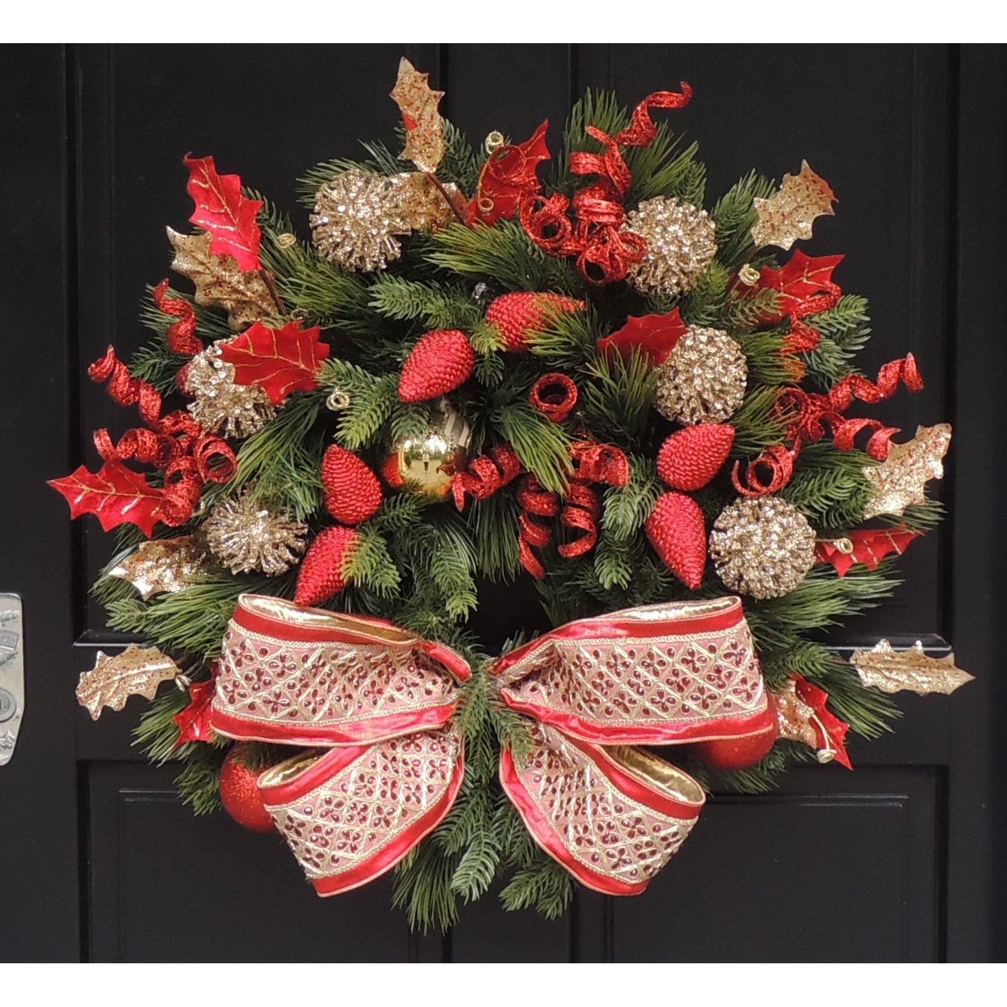 Luxury Christmas Wreath For Front Door, Fireplace Mantle, Luxury Home Decorations, Red Green Xmas, Winter Mantle Decor, Designer Wreath