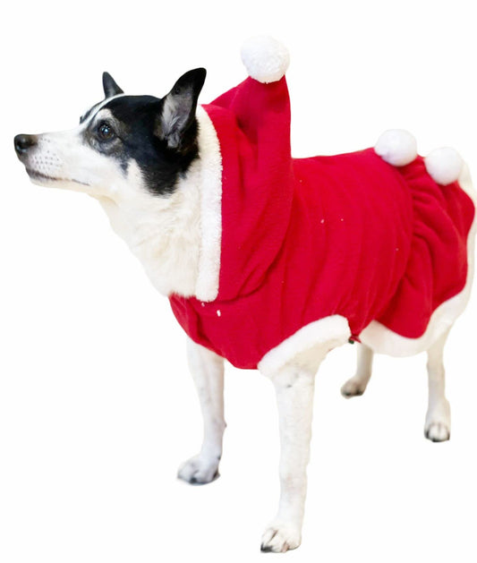 Cute Festive Red Funny Santa Claus Father Christmas Party Boy Girl SMALL DOG BREED ONLY Puppy Kitten Cat Warm Winter Fleece Costume Clothes Jumper Dress Skirt Coat Walking Hoodie Outfit (S)