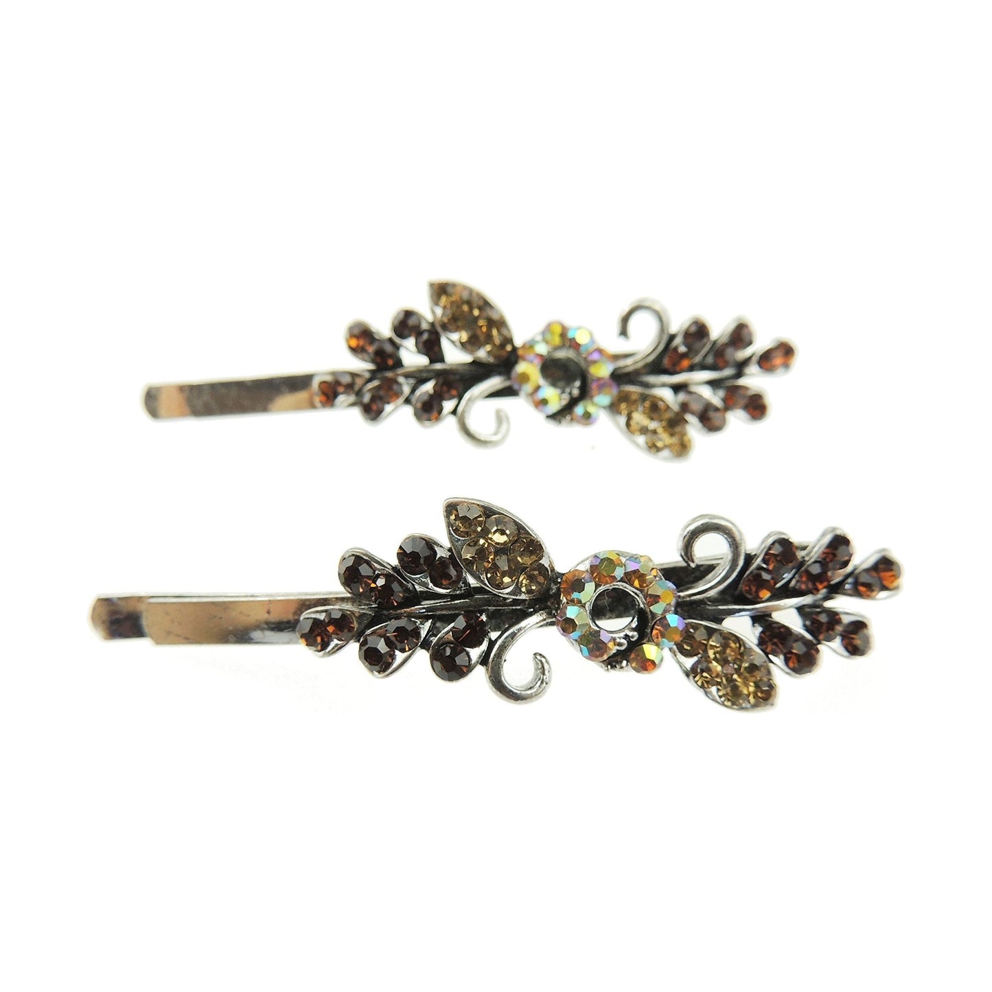 Pair of Ladies Vintage Crystal Diamante Small Flower Hair Grips