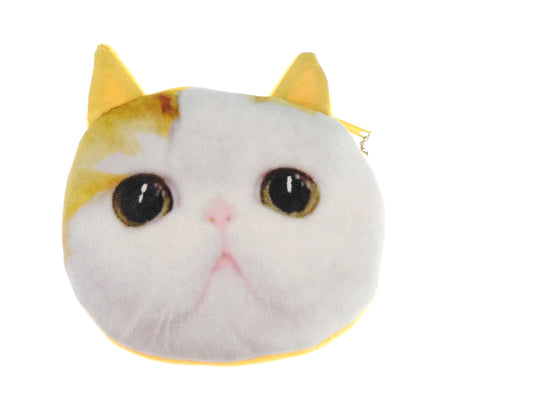 Womens Mens Cute Cat Kitten Kitty Animal Lovers Funny Christmas Birthday Gift Realistic Face Small Coin Change Money Makeup Zipper Holder Wallet Pouch Purse (White Yellow Persian)