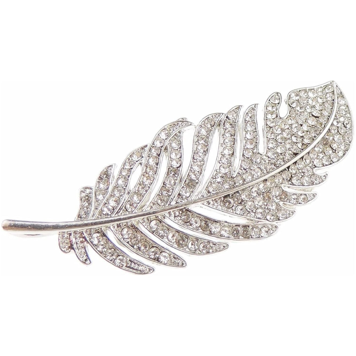 Diamante Crystal Rhinestone Silver Tone Evening Party Wedding Badge Brooch Feather