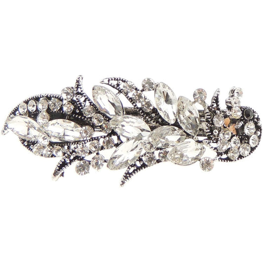 Glamour Girlz Ladies Rhinestone Crystal Diamante Silver Tone Small Bridal Hair Clip Barrette Peacock