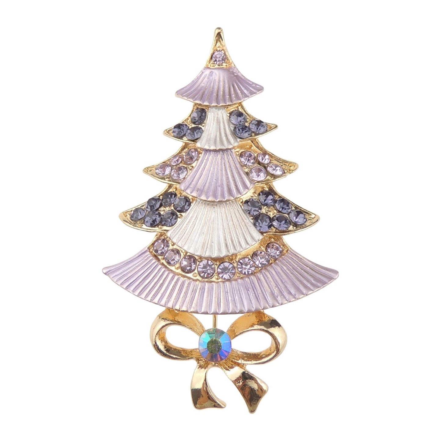 Ladies Mens Diamante Crystal Sparkly Festive Christmas Tree Lapel Brooch Gift Boxed (Purple)