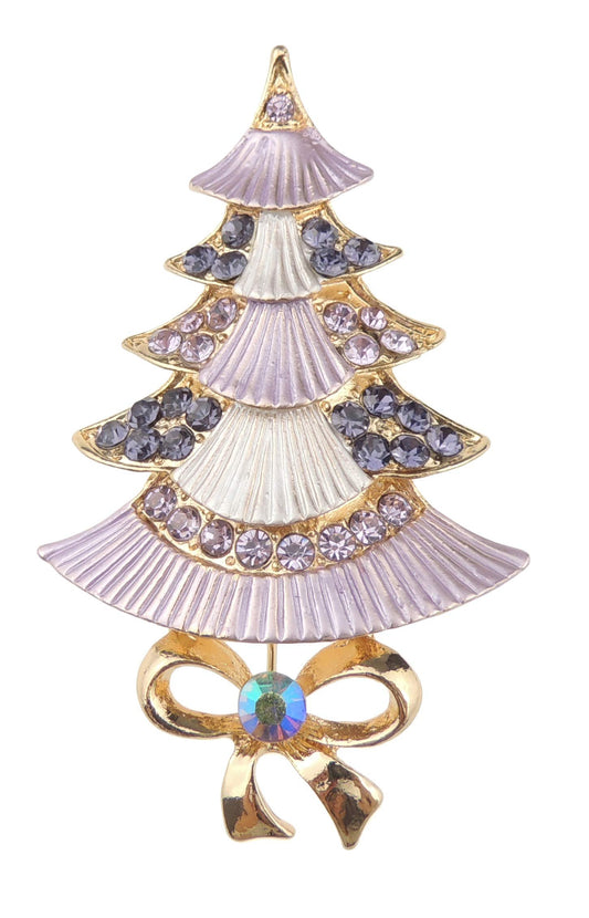 Ladies Mens Diamante Crystal Sparkly Festive Christmas Tree Lapel Brooch Gift Boxed (Purple)