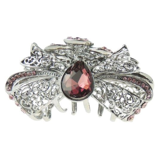 Ladies Dark Grey Metal Crystal Rhinestone Diamante Small Hair Claw Clamp Clip Bow Ribbon