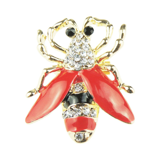 Ladies Crystal Diamante Enamel Lapel Brooch Red Black Pointy Wasp Hornet