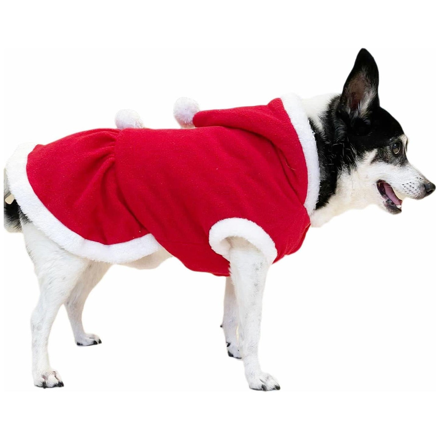 Cute Festive Red Funny Santa Claus Father Christmas Party Boy Girl SMALL DOG BREED ONLY Puppy Kitten Cat Warm Winter Fleece Costume Clothes Jumper Dress Skirt Coat Walking Hoodie Outfit (S)