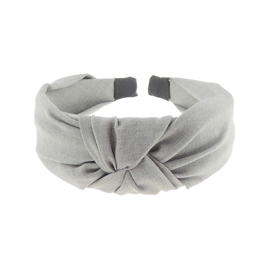 Ladies Linen Look Wide Top Knot Draped Headband Alice Band (Grey)