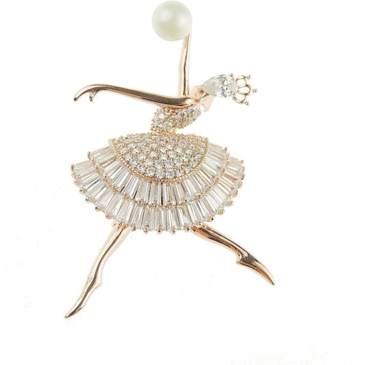 Diamante Crystal Rhinestone Faux Pearl Fairy Dancer Ballerina Badge Brooch