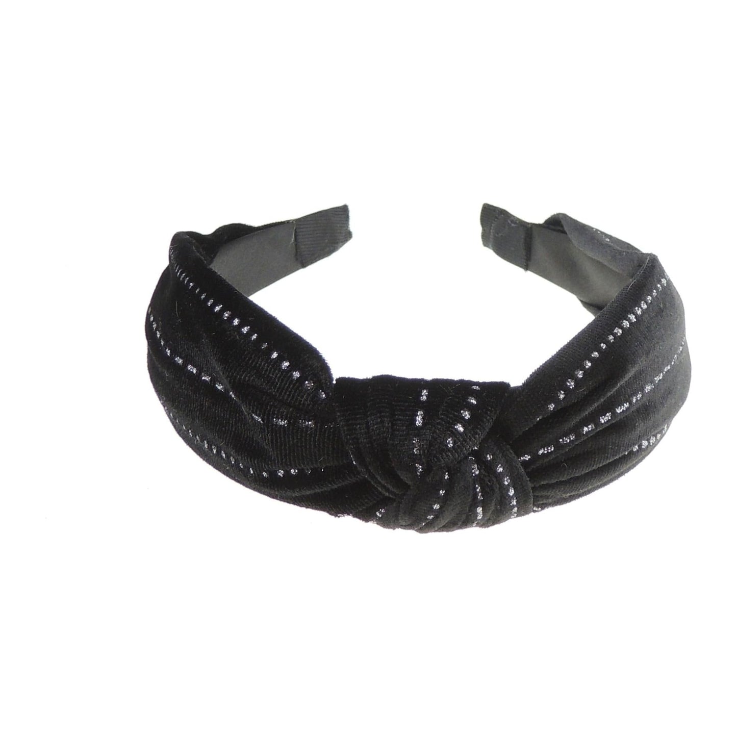 Ladies Soft Velvet Evening Winter Wide 4cm Headband Alice Band Sparkly Glitter Pin Stripe Top Knot