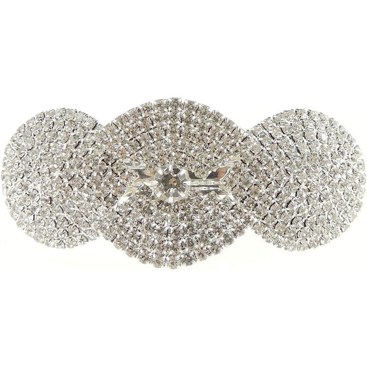 Glamour Girlz Ladies Sparkly Party Rhinestone Diamante Crystal 10cm Hair Spring Clip Barrette Circles Rounded (Silver Tone)