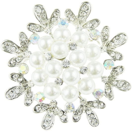 Crystal Vintage Round Faux Pearl 5cm Brooch