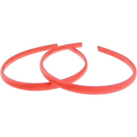 Pair of 2 Slim Thin 1cm Satin Covered Girls Party Satin Plain DIY Alice Headband Hairband Head Hair Band Kids School Uniform (Red)