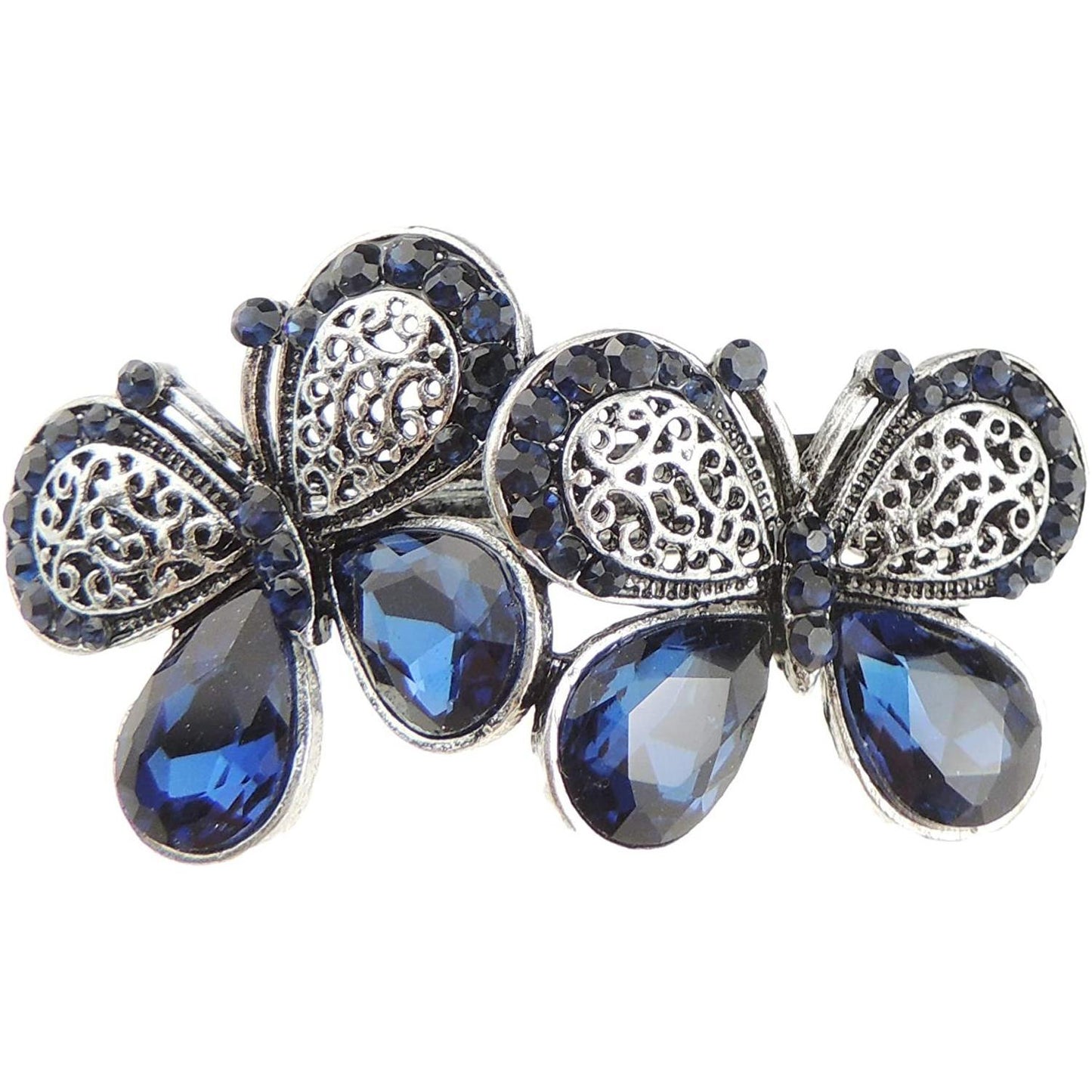 Ladies Vintage Look Dark Silver Tone Metal 6cm Hair Barrette Clip Butterfly Grey