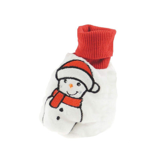 Baby Boys Girls Infant Newborn Babies Kids Crib Pram Winter Fleece Warm Plush Velour Party Booties Socks Slippers Festive 1st First Christmas Xmas Embroidered Up to 6 Months Snowman