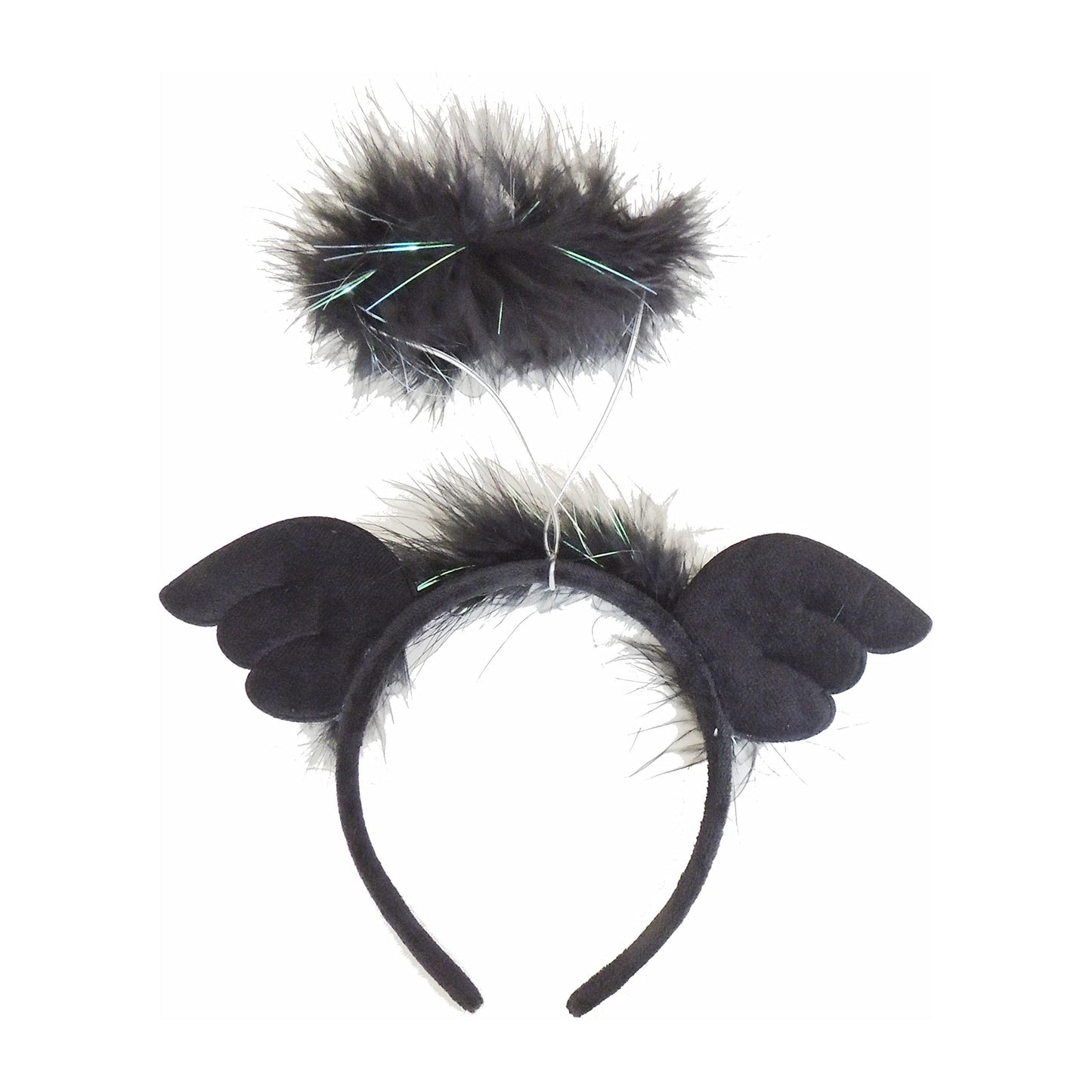 Ladies Mens Fancy Dress Party Halloween Christmas White Black Good Bad Angel Halo Feather Angel Halo Deeley Bopper Headband Alice Band