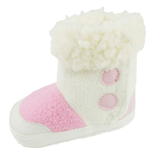 Glamour Girlz Baby Boys Unisex Girls Infant Newborn Babies Kids Crib Pram Shoes Winter Fleece Warm Soft Sole Booties Slippers Festive 1st First Christmas Xmas White Snow Boots Pink (0-3 Months 11)