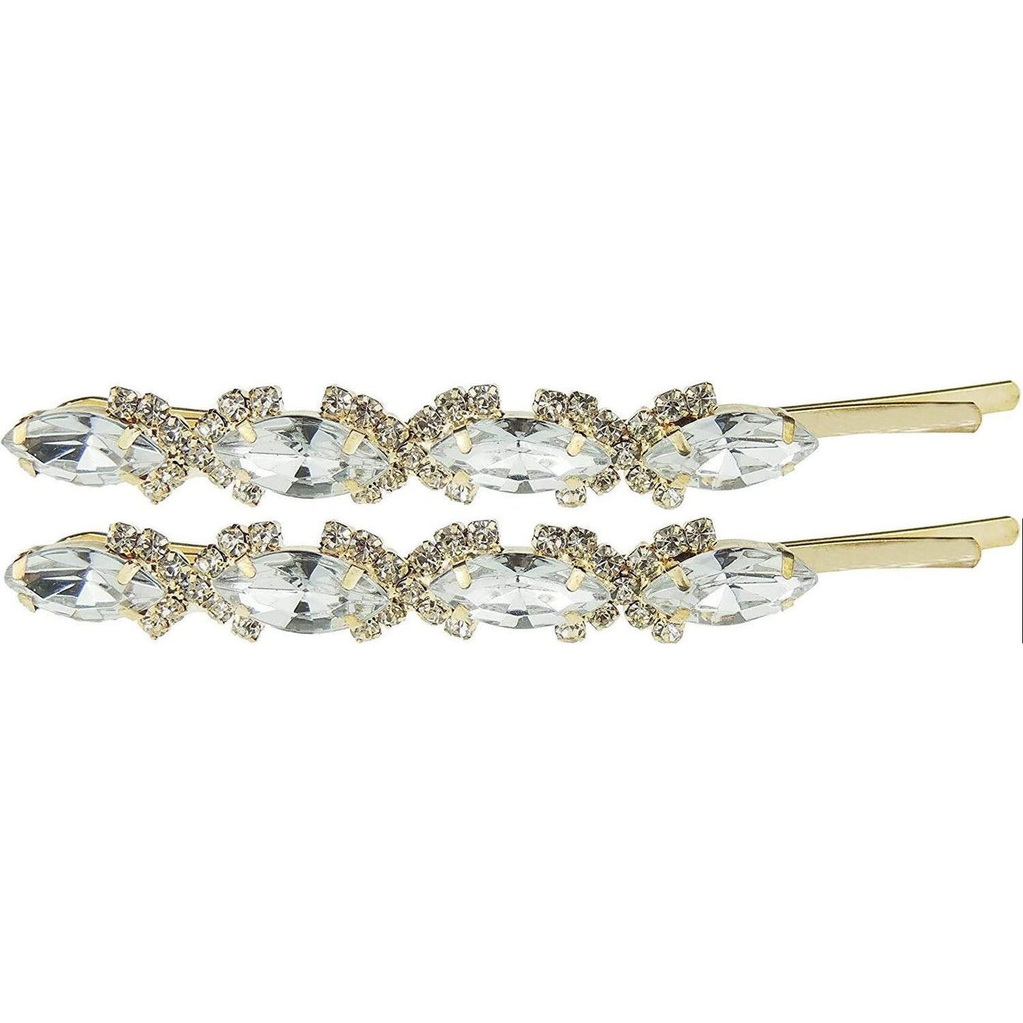 Set of 2 Ladies Girls Sparkly Golden Diamante Hair 9cm Grip Oval