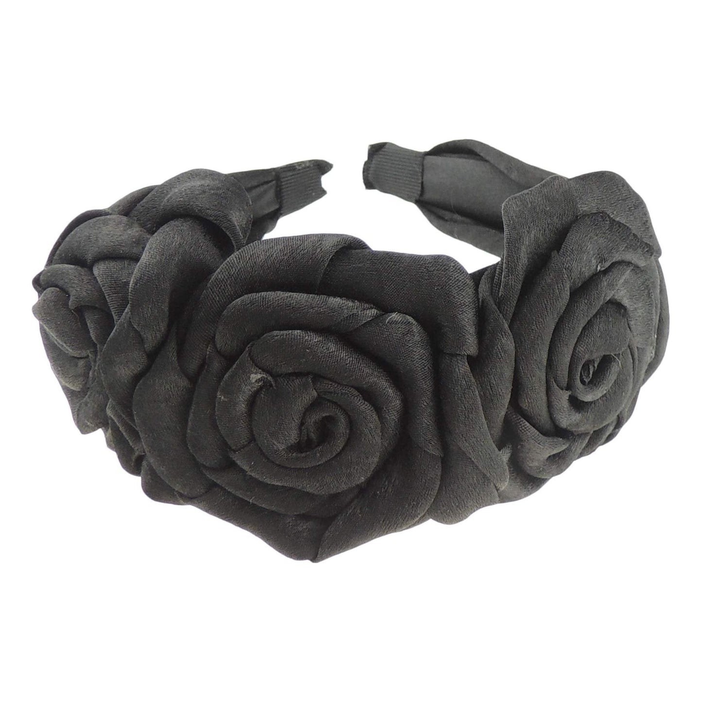 Ladies Satin Chiffon Rosette Rose Flower Bridal Evening Occasion Wide Headband Alice Band