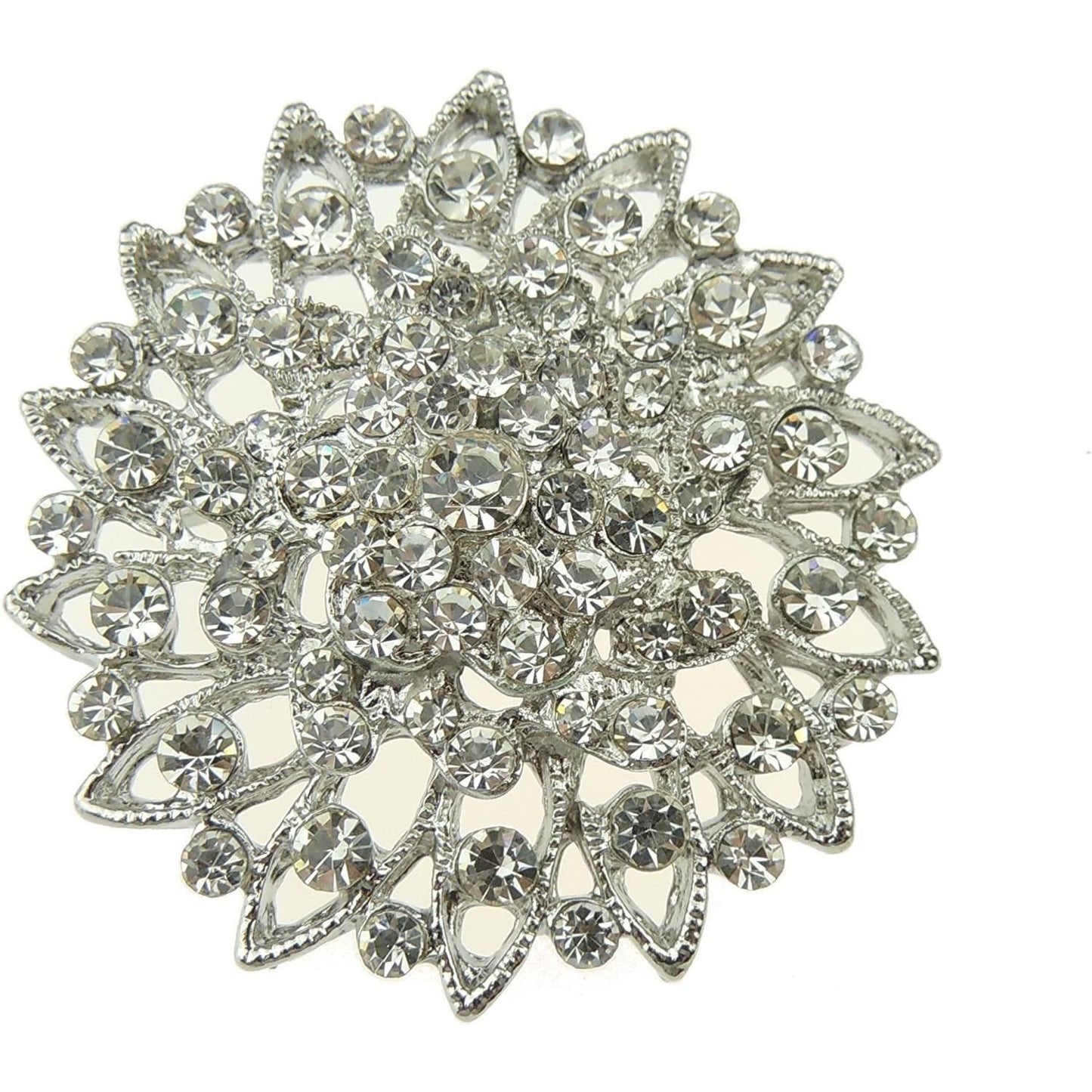 Sparkly Rhinestone Crystal 4cm Star Flower Pin Badge Brooch (Clear)