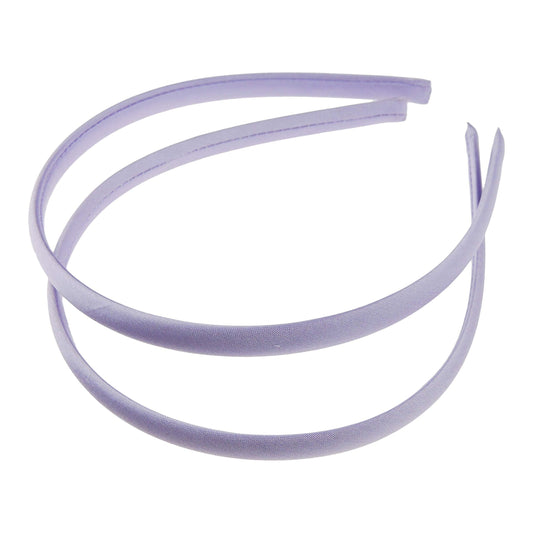 Pair of 2 Slim Thin 1cm Satin Covered Girls Party Satin Plain DIY Alice Headband Hairband Head Hair Band Kids School Uniform (Lilac)