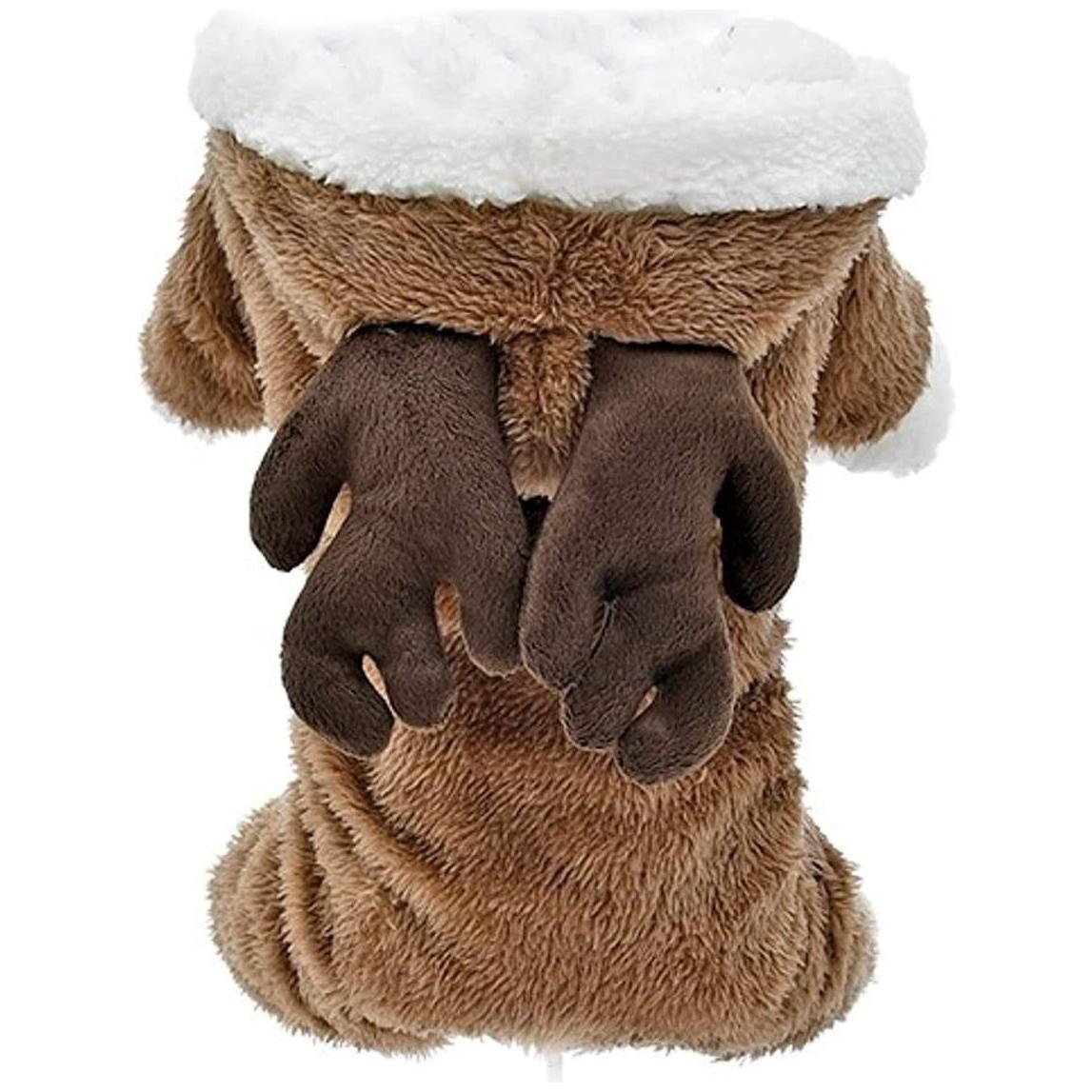 Cute Funny SMALL DOG ONLY Doggie Puppy Kitten Cat Christmas Xmas Outfit Warm Winter Girl Boy Jumper Thick Fleece Coat Clothes Hoodies Costume Ideas Pullover Sweater Brown Antlers Reindeer