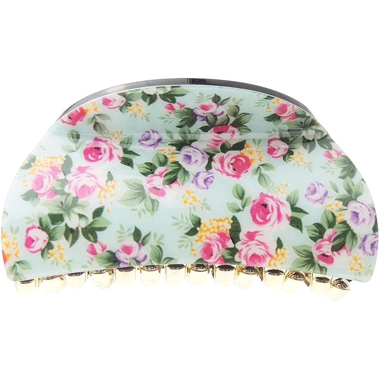 Ladies Floral English Garden Print Covered Oval Rounded Hair Claw Clamp Clip