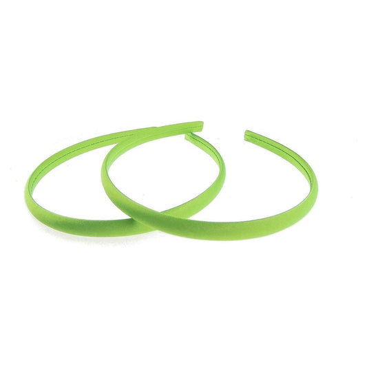 Pair of 2 Slim Thin 1cm Satin Covered Girls Party Satin Plain DIY Alice Headband Hairband Head Hair Band Kids School Uniform (Lime)