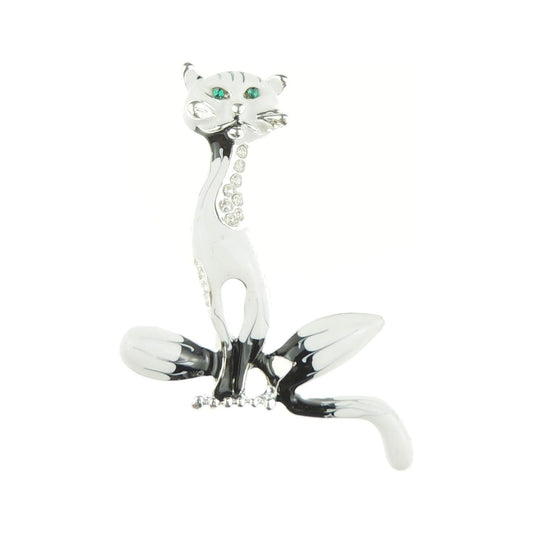 Enamel Diamante Crystal Sitting Kitty Fat Panther Cat Brooch