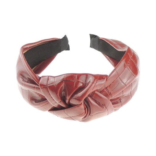 Ladies Patent Leather Look Crocodile Alligator Top Knot Headband Alice Band