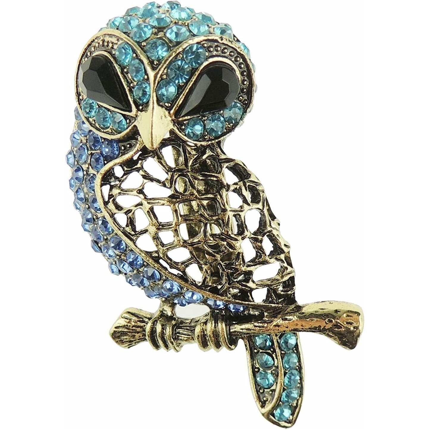 Ladies Mens Medium 5cm Diamante Crystal Barn Owl Bird Ladies Brooch Turquoise Royal Blue