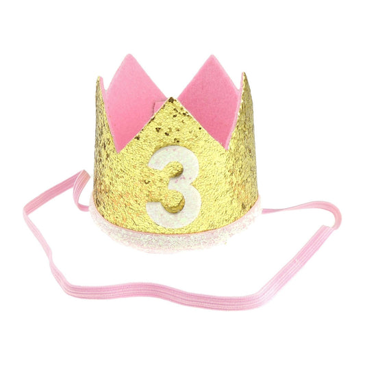 Adorable Baby Boys Girls Glitter 3 Years Birthday Elasticated Crown (Gold White 3)