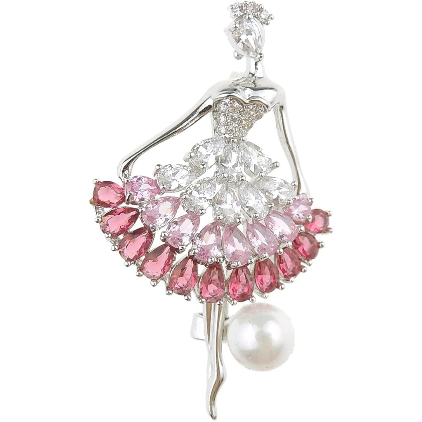 Ladies Beautiful Crystal Diamante Faux Pearl Ball Evening Lapel Brooch Dancing Lady Ballerina Tutu