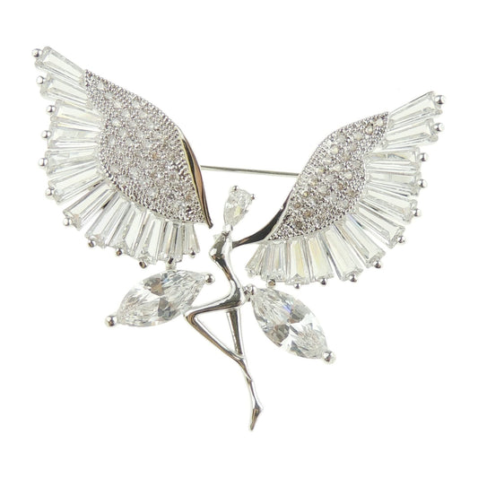 Sparkly Womens Bridal Wedding Christmas Birthday Gift Coat Scarf Coat Shawl Mother Bride Groom Bride Diamante Crystal Brooch Badge Breastpin Corsage Pin Dancer Butterfly Fairy Angel Wings (All Clear)
