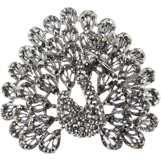 Large Diamante Crystal Wedding Evening Brooch Peacock Feathers