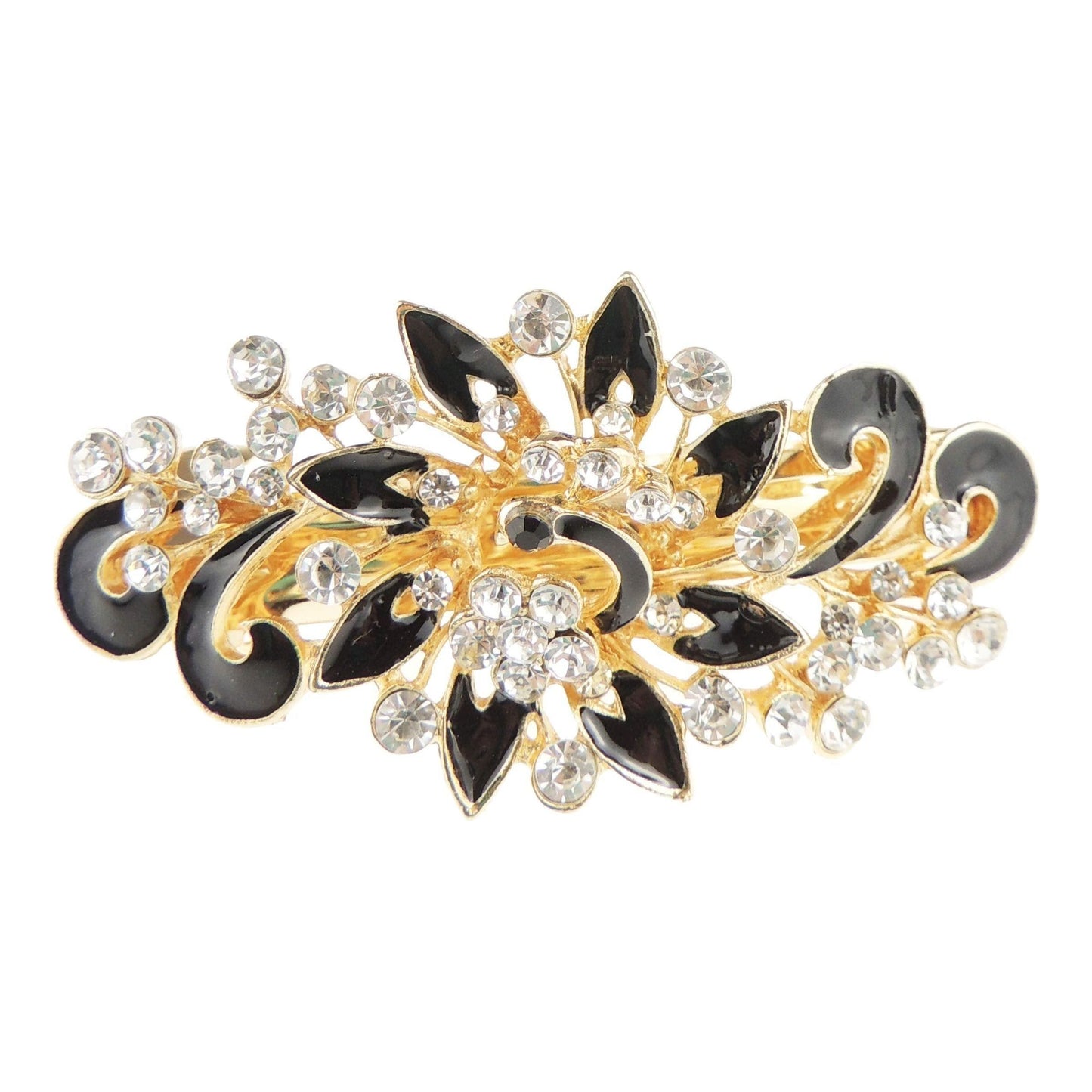 Ladies Enamel & Diamante Evening Occasion Stencil Hair Barrette Clip Peacock Waves