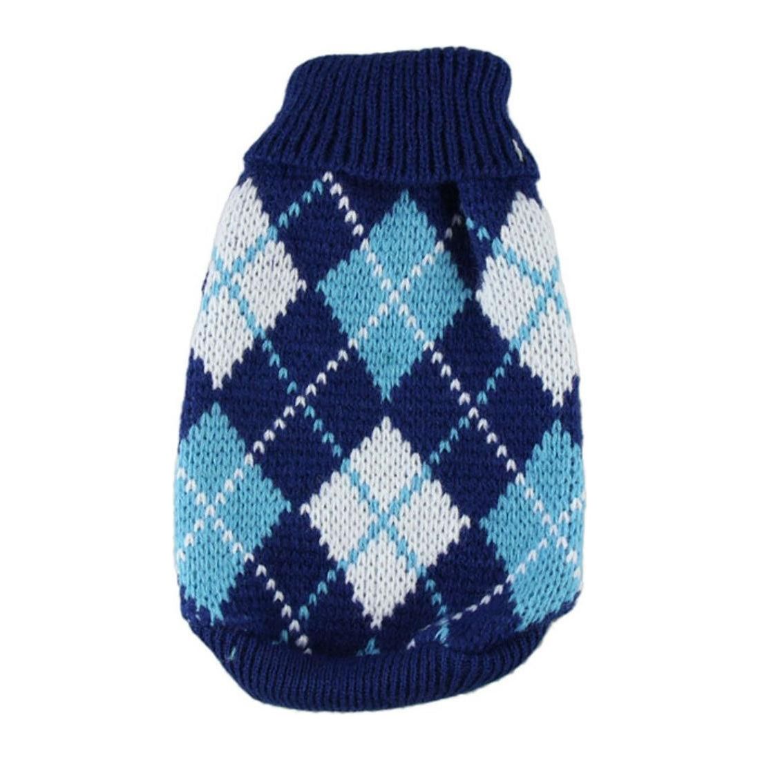 Warm Winter Pale Blue & Navy Blue Check Argyle Dog Cat Knit Girl Boy Jumper