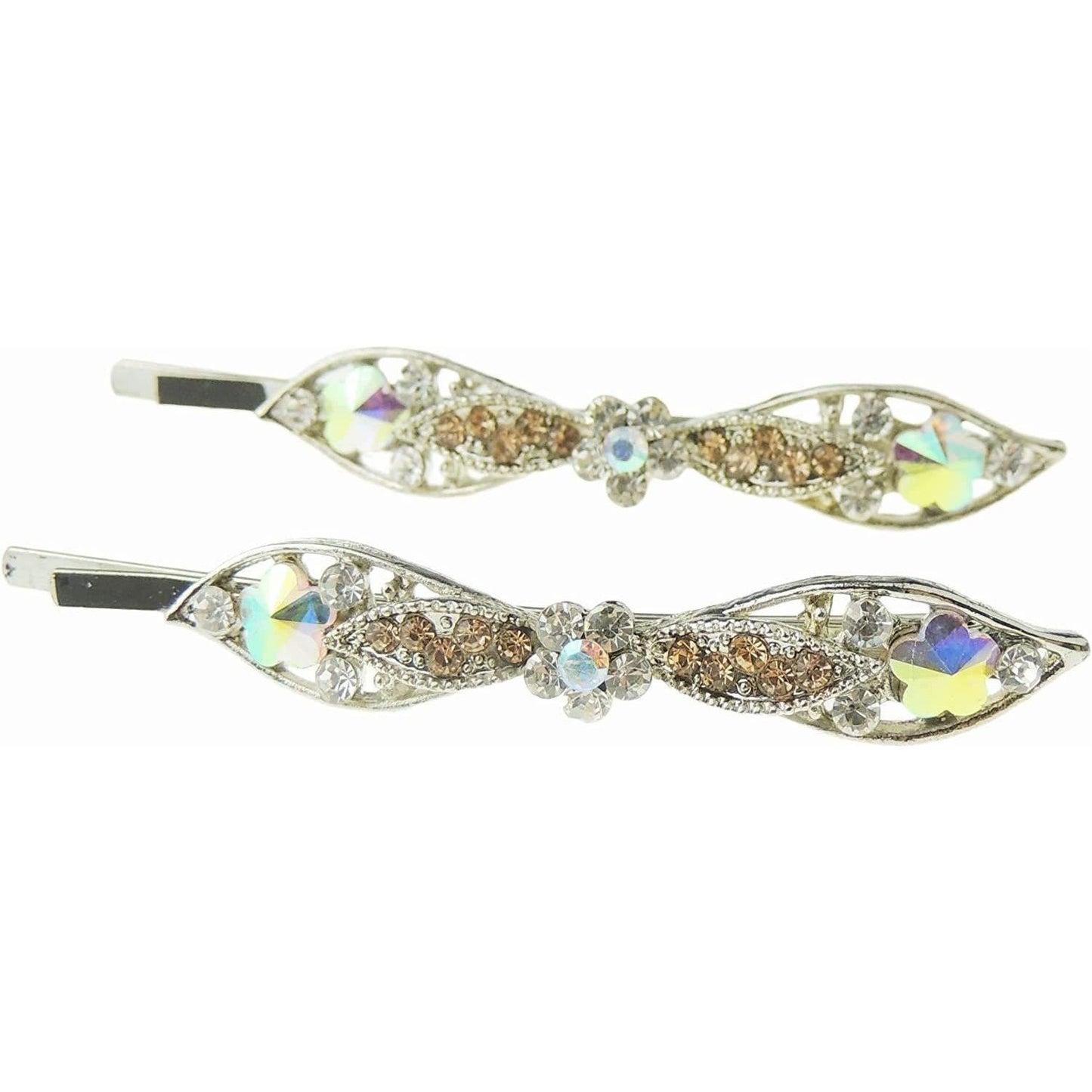 Ladies Sparkly Bow Crystal Diamante Bridal Wedding Hair Grips Pins