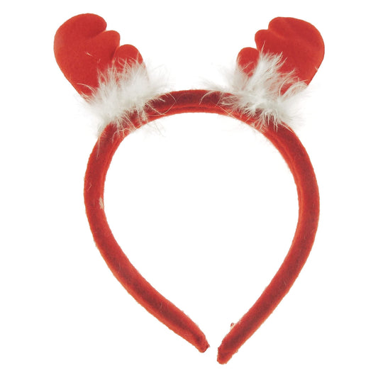 Glamour Girlz Unisex Womens Mens Festive Christmas Nativity Costume Outfit Party Headband Hair Hoop Alice Band Hairband Deeley Springs Bopper Plush Deer Antler Ears Reindeer Red White Feather