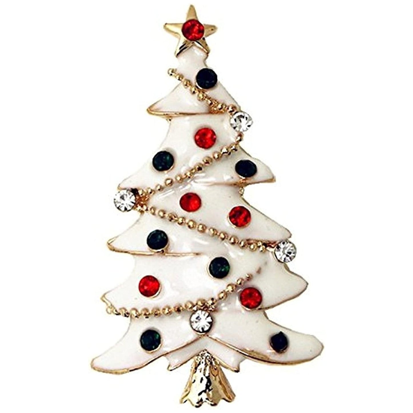 Ladies Diamante White Enamel Coloured Baubles Christmas Tree Brooch Pin