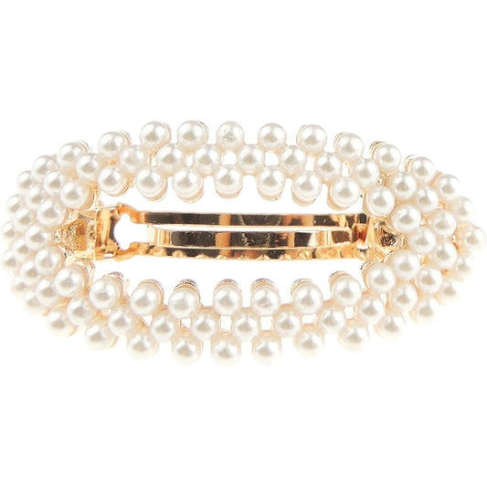 Ladies Faux Pearl Crystal Diamante Small Hair Clip Barrette Oval Stencil