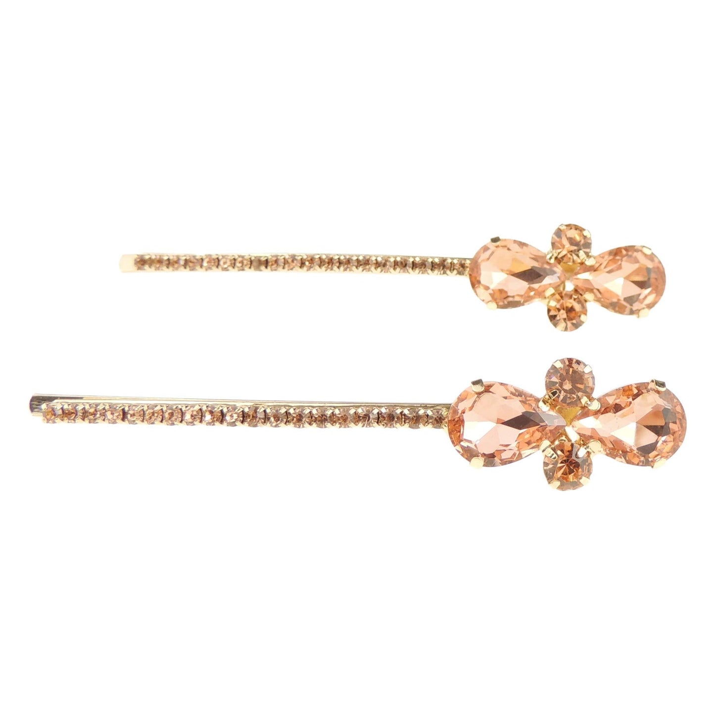 Set of 2 Ladies Sparkly Gold Tone Diamante Hair Grip Butterfly