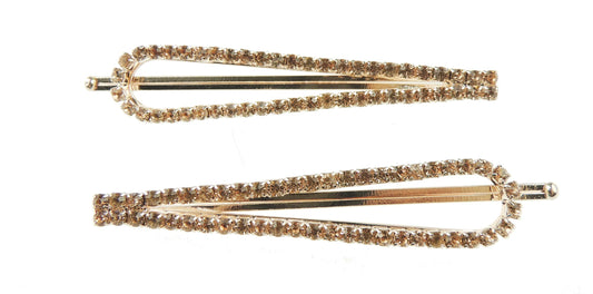 Ladies Pair of 2 Sparkly Crystal Oval Hair Grip Clip (Champagne)