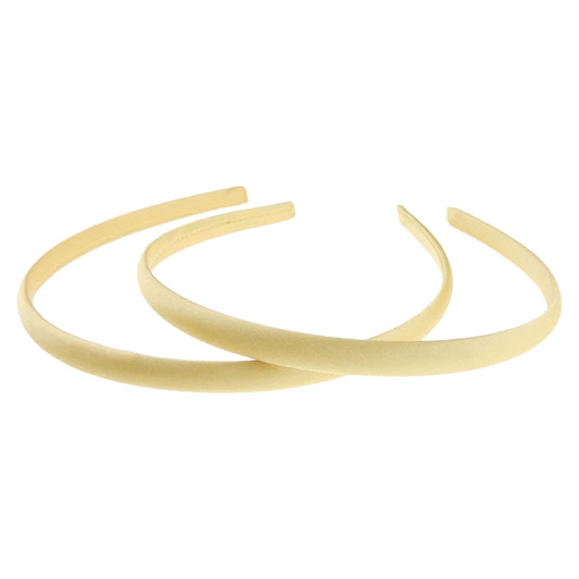 Pair of 2 Slim Thin 1cm Satin Covered Girls Party Satin Plain DIY Alice Headband Hairband Head Hair Band Kids School Uniform (Gold)