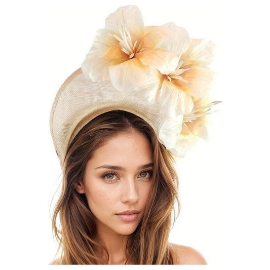 Light Brown Tan Ecru Beige Nude Halo Crown Kentucky Derby Fascinator Hat Padded