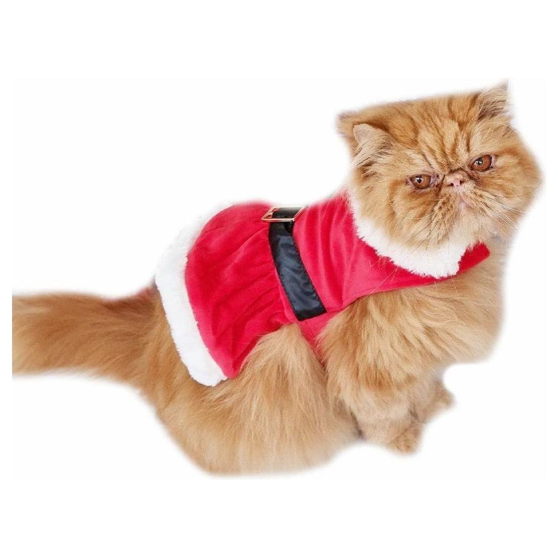 Cute Festive Red Funny Santa Claus Father Christmas Party Boy Girl SMALL DOG BREED ONLY Puppy Kitten Cat Warm Winter Fleece Costume Clothes Jumper Dress Skirt Coat Walking Hoodie Outfit